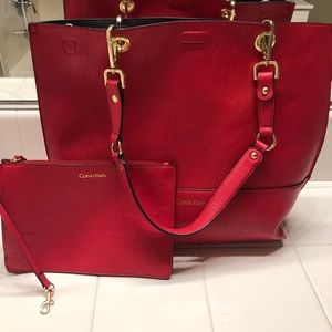 Luxurious Calvin Klein Red Purse and Wallet Set